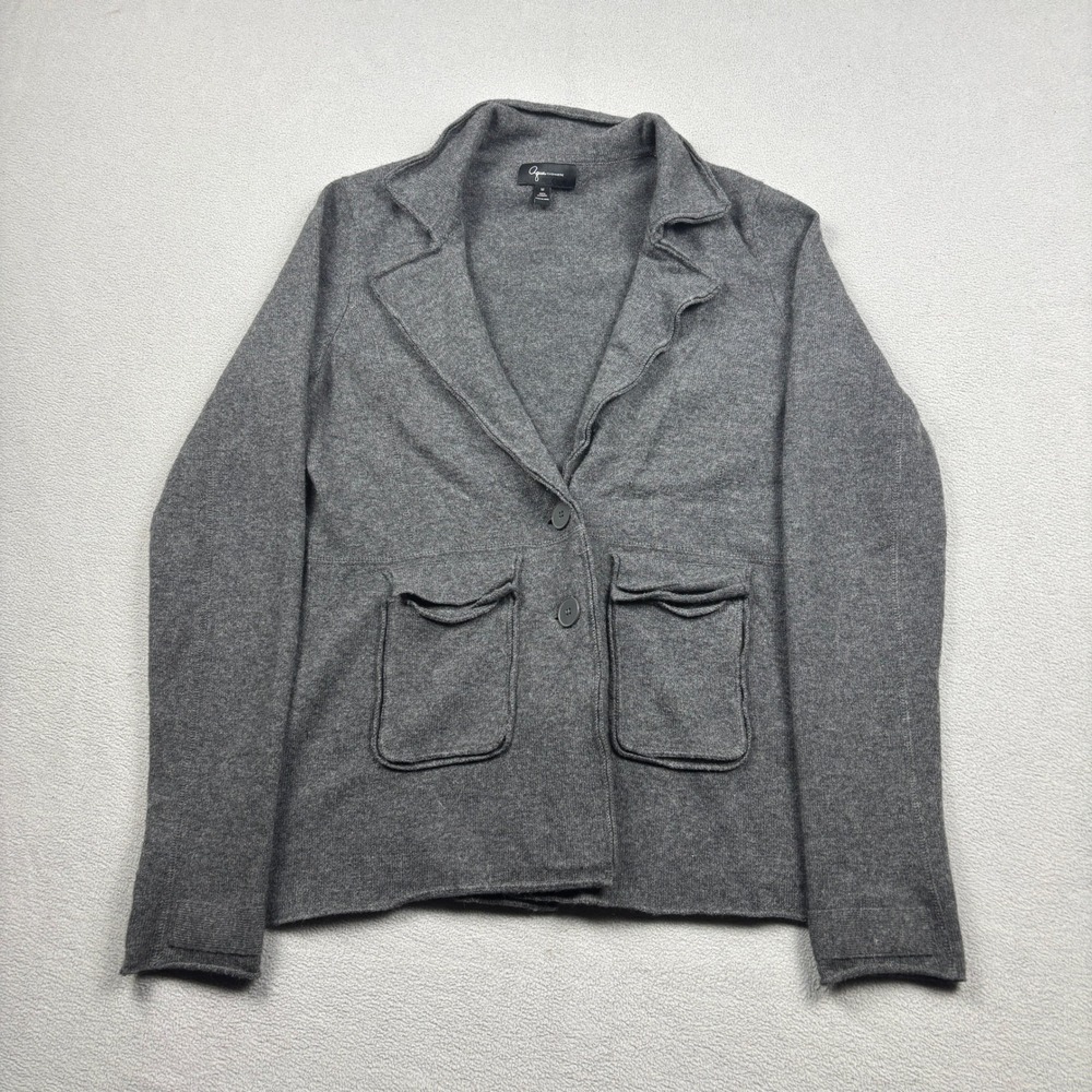 Aqua Cashmere Gray 100% Cashmere Knit Blazer Cardigan Jacket Womens Medium